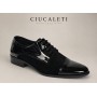 Pantofi barbati negri din piele naturala lac si velur cu siret GKR819LVN
